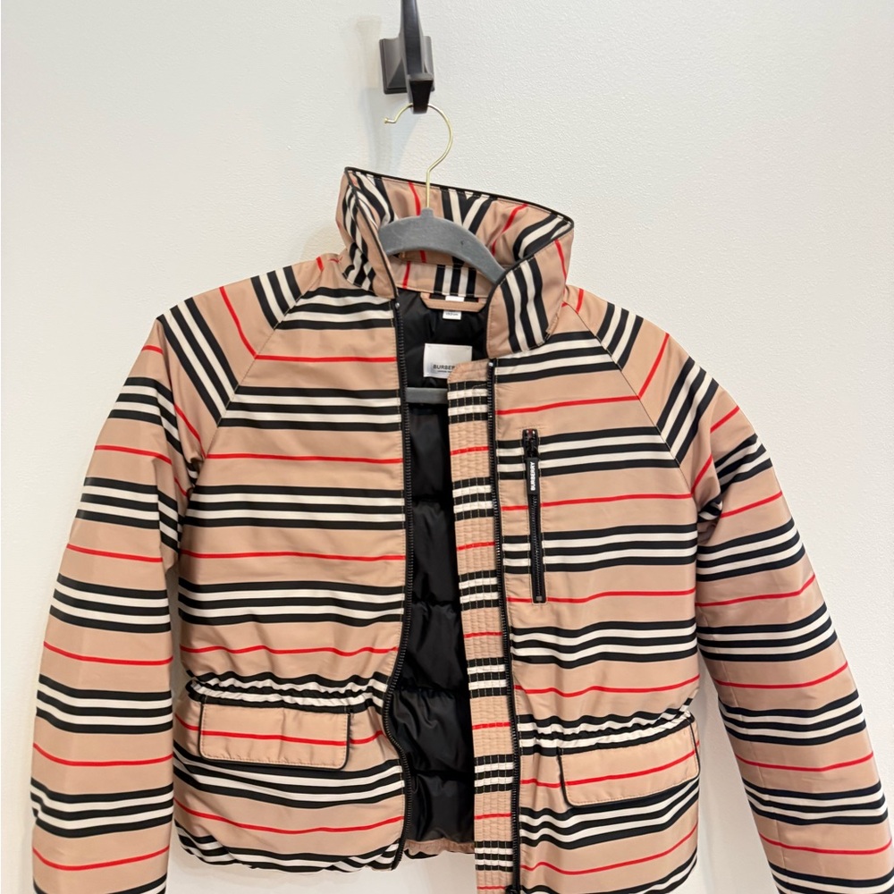 Burberry Kids Striped Puffer Jacket - Black, Red, and Tan